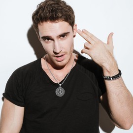 OIDEA Men's Viking Necklace Bracelet Set: Adjustable Double layered Braided Leather Cuff Wristband Bracelet Norse Viking Rune Symbol Circle Compass Necklace Amulet Jewelry Gifts, Black Silver