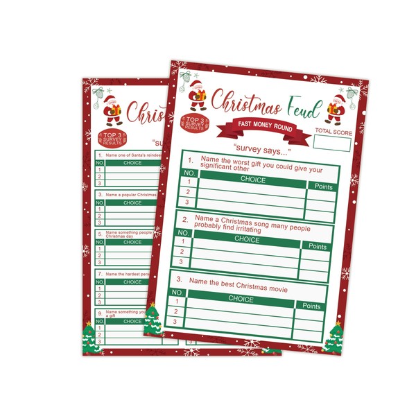 ZAQTS Christmas Friendly Feud Card Game, Christmas Party Game for