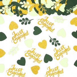 Vofrise 200PC Greenery Engagement Party Decorations Sage Green and Gold Heart Engagement Confetti Just Engaged Table Scatters for Nature Wedding Bridal Shower Bachelorette Party Decor Supplies