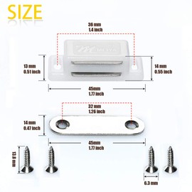 12Pack Cupboard Magnetic Door Catch for Cabinet Heavy Duty Magnet Catches Kitchen Latch Small Home Furniture Plastic Shell Metal Plate with 48pcs Screws (White)