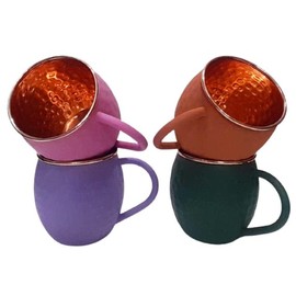 Ornate International 16 Oz Multi Color Matte Moscow Mule Copper Cups and Barrel Mugs, Moscow Mule Mug with Rose Gold Copper Rims, Set of 4 (MULTICOLOR) (Multicolor)
