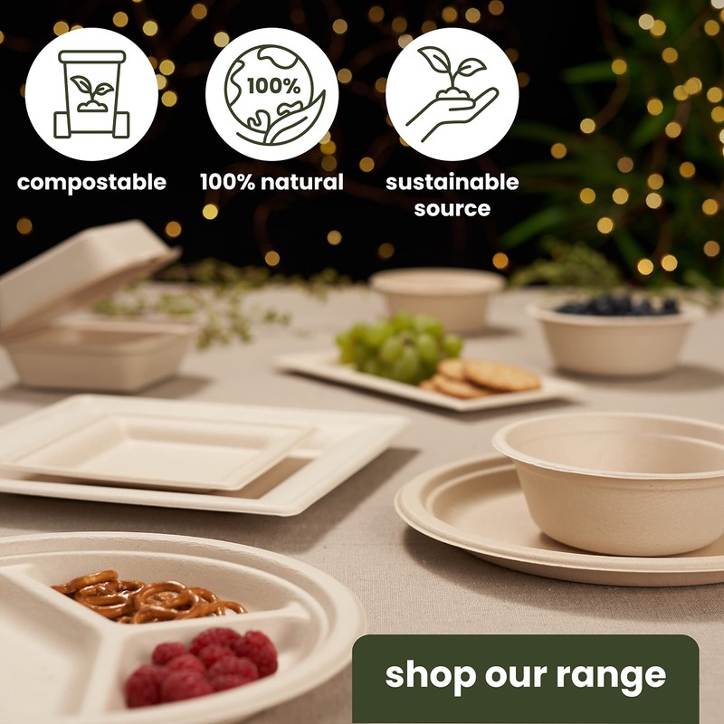 HAAGO Biodegradable Disposable Sugarcane Bagasse Plates - for Parties, Weddings,