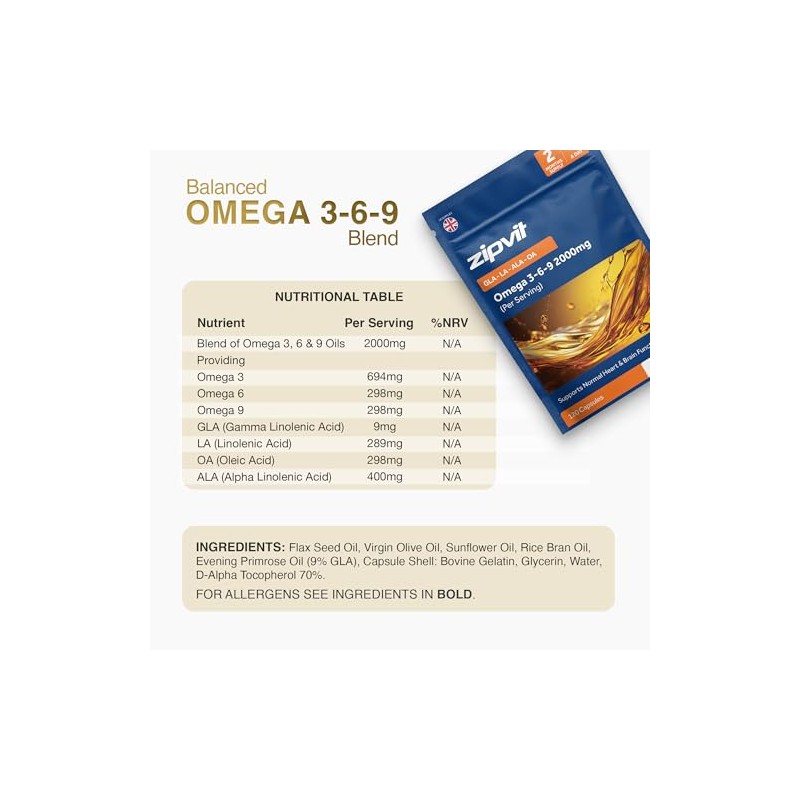 Zipvit Omega 3 6 9 Capsules 2000mg, 120 Cold Pressed