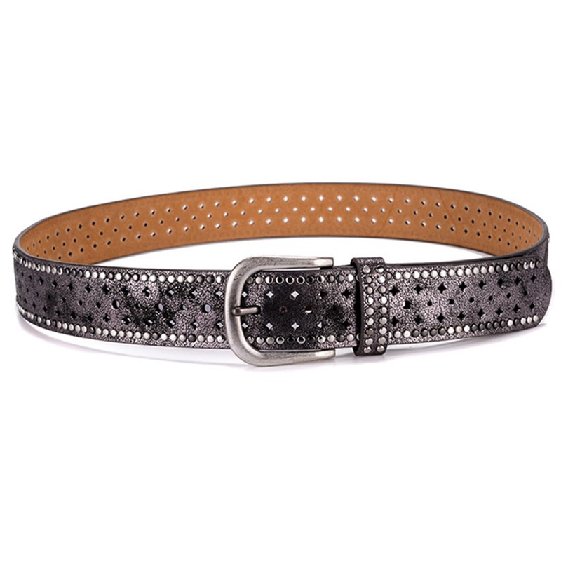 Jalach Women's Rivet Belt with Star Hole, Wide Leather Belt,