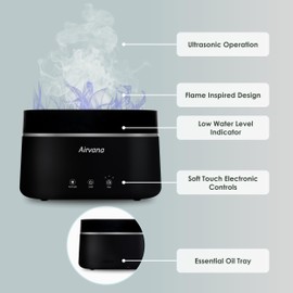 Airvana AquaFlame Ultrasonic Cool Mist Humidifier – Compact Humidifier Indoor with Essential Oil Diffuser for Plants, Dorm Essentials, Apartment Living, Desks & Home Office – White (.75L / 0.19 Gal)