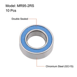 sourcing map MR95-2RS Deep Groove Ball Bearings 5mm x 9mm x 3mm Double Sealed Chrome Steel Blue Cover P6(ABEC3) 10pcs