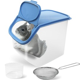 BNOSDM Large Chinchilla Sand Bath Container Large Chinchilla Dust Bath Tub Transparent Hamster Toilet Shower Room Plastic Hamster Bathroom Kit with Leaky Scoop for Big Mice Hedgehog Squirrel (Blue)