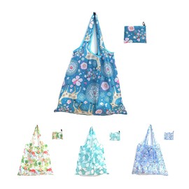 4 Pack Large 15L Cute Animal Pattern Reusable Grocery Shopping Bags Foldable Shopping Bags Tote with Attached Pouch,Machine Washable Eco-Friendly 46 (width) *40+26cm (4Pcs Animal 5(Flamingo Swan))