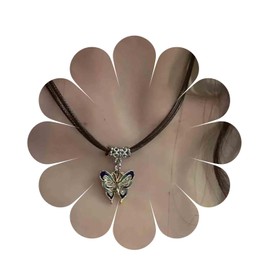 Cimenexe Bohemian Enamel Butterfly Pendant Necklace Black Leather Choker Necklace Acrylic Butterfly Necklace Crystal Butterfly Leather Cord Necklace Jewelry for Women and Girls Gifts