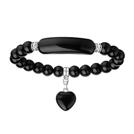 DUINIU 1 Obsidian Bracelet, Black Heart Bracelet, Crystal Bead Bracelet, Lucky Bracelet, Heart-Shaped Pendant, Suitable For Women To Wear And Give As Gifts