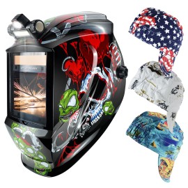 TRQWH Solar Powered Welding Helmet for TIG MIG Arc & 3 Pcs Cotton Protective Cap