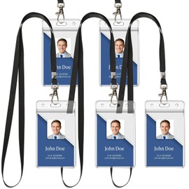 5 Pack ID Badge Holder with Lanyard Black Lanyards with Clear Vertical Waterproof ID Badge Holder Resealable for Office, School, Travel (5, Black)
