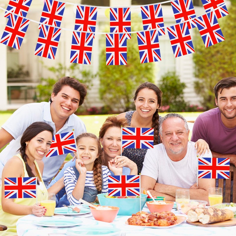 100 Pcs British Stick Flags British Union Flags 5 x