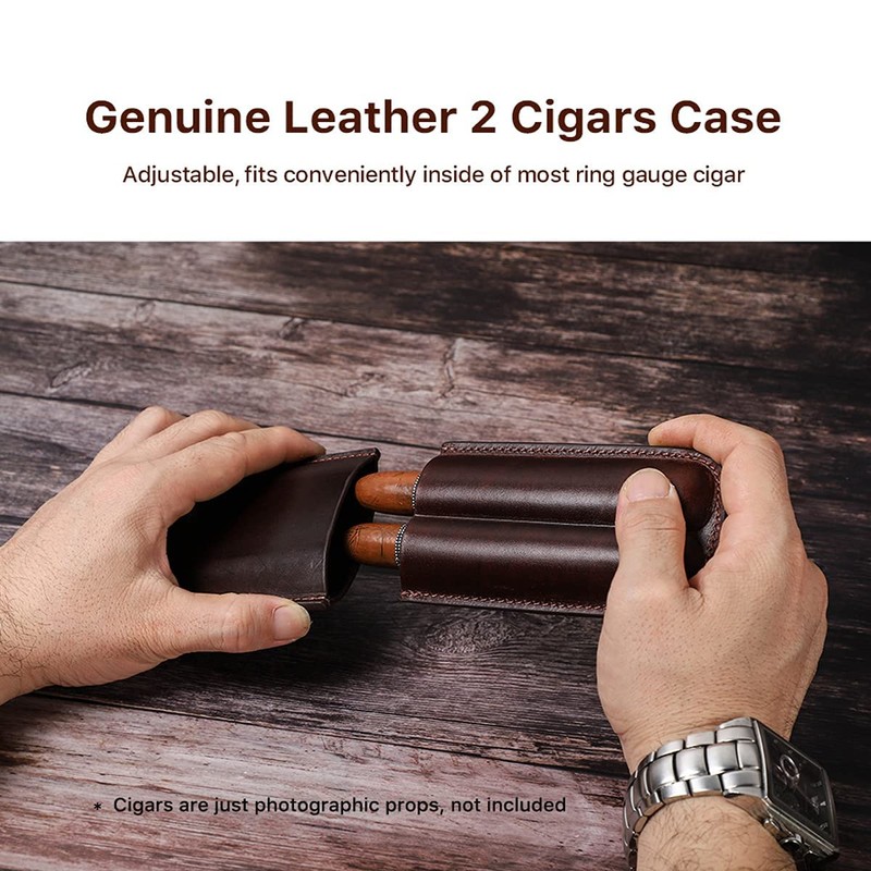 Hiram Cigar Travel Case for 2 Cigars Genuine Oil Leather