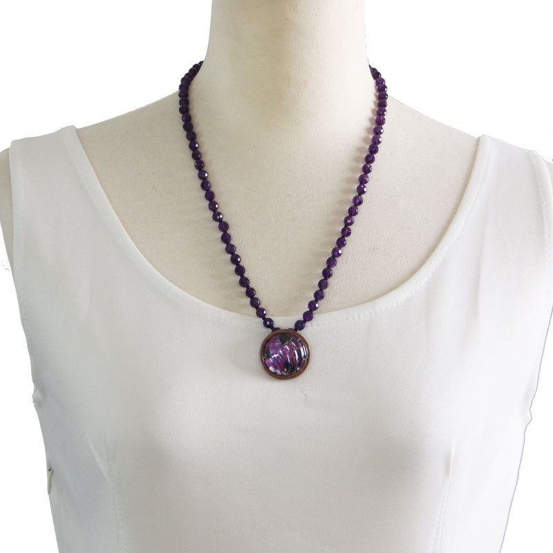 Tamarusan Long Necklace, Purple, Marble, Amethyst, Hitchitite