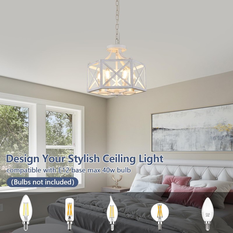ZSDHXi 6-Light Antique White Pendant Light, Modern Farmhouse Chandeliers for