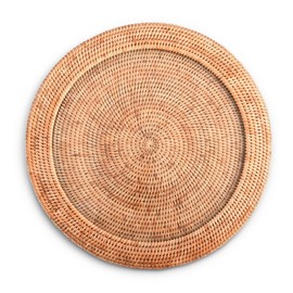 Vagabond House Round Basket Tray - Natural, Durable & Eco-Friendly Wicker Tray - Hand Woven Rattan Tray with Glass Insert - Perfect Serving Tray for Beach House & Ottoman Tray