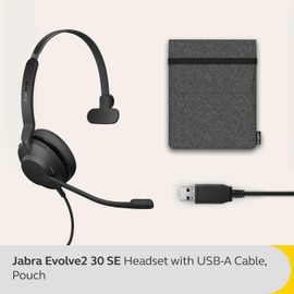 Jabra Evolve2 30 SE - Kabelgebundenes Mono-Headset mit Geräuschunterdrückung und 2-Mikrofon-Technologie - inkl. USB-A-Kabel - Mit allen führenden Unified Communications-Plattformen nutzbar - Schwarz