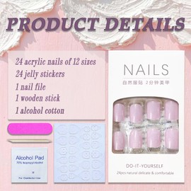 Press on Nails Short Square SWEKKE Fake Nails Pink Full Cover Magnetic Nails Press on Glossy Glue on Nails False Nails with Nail Glue Acrylic Nails Artificial Nails for Women Girls 24Pcs