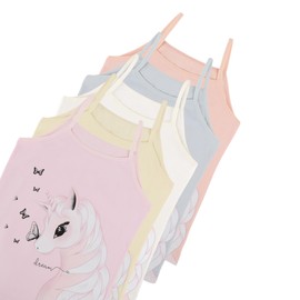 Donella Girls Camisole Undershirts Prints - Toddler Girls Cotton Cami 5 Pack, Dreamy Unicorn, Age: 8-9