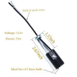 TWDRTDD E12 Light Socket-E12 Lamp Holder with 6 Inch Wire Lead,Phenolic Candelabra Base Light Socket for E12 Incandescent LED Light Bulb (6, Threads,with Ring and Hickey)