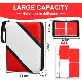 Hipoocok 4 Pocket Trading Card Binder - Holds 440 Cards with 55 Removable Sleeve, Standard Size Sports Binder, Durable 4-Pocket Card Holder with Wrist Strap, Portable Card Collector Ablum Holder Book