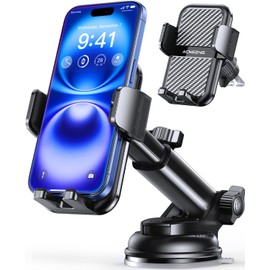 3-in-1 Car Phone Holder [122+LBS Strongest Suction & Stable Clamp Arm] 360° Adjustable Car Phone Mount, Cell Phone Holders for Your Car for Dashboard Vent, All Smartphones & Car Models (Black)