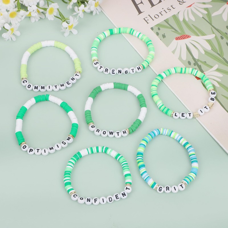 yongder Friendship Bracelets Heishi Surfer Stretch Stackable Preppy Clay Bead