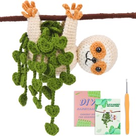 WONVOC Crochet Starter Kit, Beginner Crochet Kit for Adults, Step-by-Step Instructions and Video Tutorial, with Crochet Hook, Yarn, Polyester Fiber, Stitch Markers, Floral Wire, Plastic Eyes,Sloth