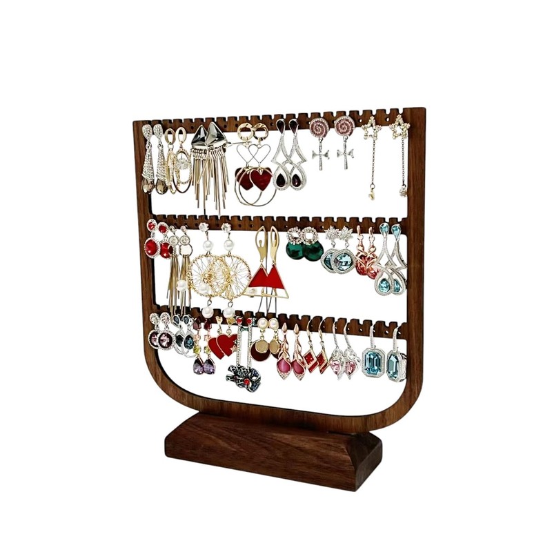 Practical Earring Organizer Stand Display Solid Walnut Wood Jewelry Tower