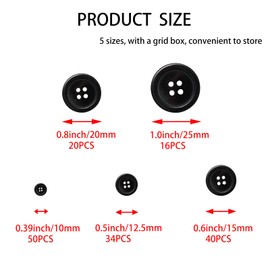 Lilaly 160 pcs Black Buttons for Crafts, 5 Sizes Mixed Round Sewing Buttons for Clothes, Suitable for for DIY Crafts, Coats, Shirts, Pants, Shorts (Black)