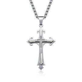 Bovickep Cross Neckalces for Men, Gold/Silver/Black Cross Necklace Box Chain Pendant Necklace, Gift for Dad Grandpa Husband - 24 inch