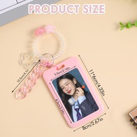 Amaxiu 3 Inch Acrylic Kpop Photocard Holder, Photocard Display Frame Kpop Photocard Stand Kpop Photocard Organizer with Keychain Love Heart Pendant for Tabletop Decor(Pink1)