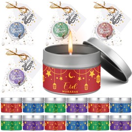 12 Sets Ramadan Gifts Ramadan Mubarak Scented Candle Eid Soy Wax Candles with Organza Bag and Cards Bulk Islamic Allah Candles Arabic Ramadan Favors for Home Eid Holiday Celebrations Decor (Classic)
