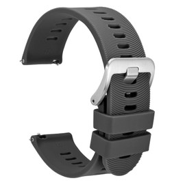 WOCCI 20mm Arched Stripes Silicone Watch Band, Quick Release Strap, Silver Buckle (Dark Gray)