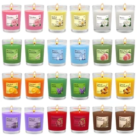 24 Pack Scented Votive Candles, Glass Soy Wax Candles for Home Restaurants Spa Weddings, Smokeless and Clean Burning Candle - Mult Color and Scent