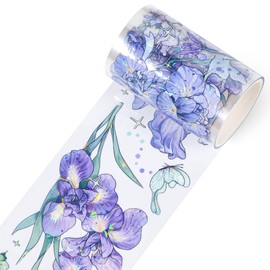 Floral PET Tape for Journal Scrapbooking - Nature Purple Iris Flowers Washi PET Tapes Stickers for Crafts Junk Journal Supplies Notebook Scrapbook Bottle Crafts Decor