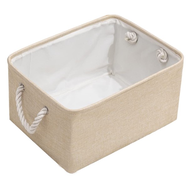 Polly Online Closet Storage Bins,Small Laundry Baskets,Linen Foldable Storage Baskets with Handles for Clothes Toys Home Office Storage (M,Beige)