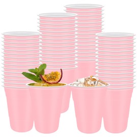 60 Pcs Pink Plastic Cups- 16 oz Reusable Plastic Party Cup Sturdy Colored for Drinking Wedding Birthday Party Christmas