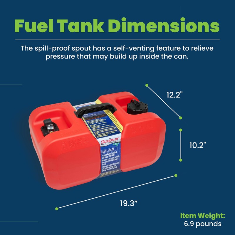 Scepter 6 Gallon Portable Marine Gas Can, Boat Fuel Tank