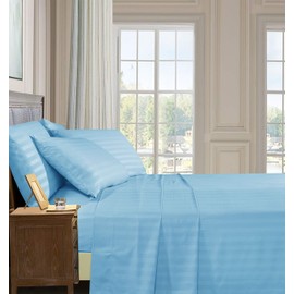Elegant Comfort Best, Softest, Coziest 6-Piece Sheet Sets! - 1500 Premier Hotel Quality Luxurious Wrinkle Resistant 6-Piece Damask Stripe Bed Sheet Set, California King Aqua Blue