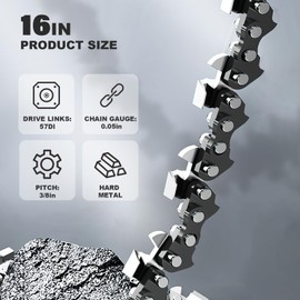 UPROZIL 4 Pack 16 Inch Chainsaw Chain for 16 Inch(40cm) Bar,Chainsaw Chain with 57 Drive Links & 3/8inch Pitch & .050inch Gauge fits for Titan, Black & Decker, Einhell, Ryobi, Oregon and More Chainsaw