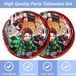 41Pcs Demon Slayers Party Supplies include 20 plates, 20 napkins for De Slayers 1 Tablecloth Birthday party Decoration
