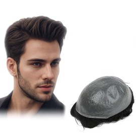 EMEDA Toupee Hair For Men, Hair System For Men, Mens Toupee Real Human Hair, Pu Thin Skin 0.04Mm Knoted Skin, Hair Pieces For Men, Hair Prosthesis (8x10#1 Jet Black)