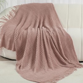 Blagic Knitted Throw Blanket for Couch, Bed and Sofa. Super Soft Blanket with Tassels, Light Pink Warm Throw Blanket, 50 x 60 Inches Lightweight & Cosy Home Decor