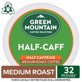 Green Mountain Coffee Roasters Half Caff Keurig Single-Serve K Cup Pods, Medium Roast Coffee, 32Count, Half Caff, 32Count