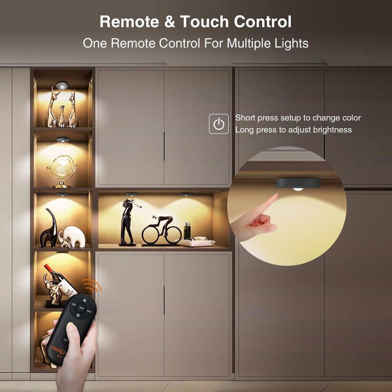 MEKKLEON Puck Lights with Remote Control Rechargeable,Wireless Under Cabinet Lighting,2000mAh