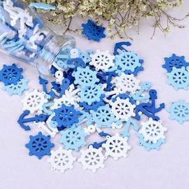 Nautical Craft Mini Wooden Craft Anchor Ship Wheel Party Decorations Handmade - Navy Blue White - 100Pcs