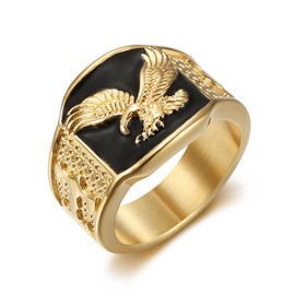 MayiaHey Eagle Ring, Flying Eagle Ring for Men, American Bald Eagle Ring Norse Viking Eagle Animal Ring Hawk Eagle Jewelry, Celtic Eagle Ring Hip Hop Eagle Band Ring Punk Eagle Ring for Boys