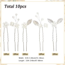 CABODYALS 10 Stück Haarnadeln Mit Silbernen Perlen Blumenclips Glitzernde Blumenblätter Perlen Strass Kopfschmuck Set Dekorative Haarspange In U Form Für Frauen Hochzeit Braut Abschlussball Party Tägl